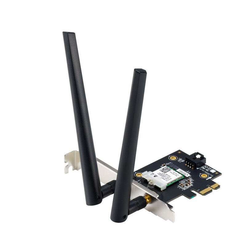LAN Netzwerk günstig Kaufen-ASUS PCE-AX1800 WLAN Dual Band PCI-E WiFi 6 Netzwerkadapter Bluetooth 5.2. ASUS PCE-AX1800 WLAN Dual Band PCI-E WiFi 6 Netzwerkadapter Bluetooth 5.2 <![CDATA[• WLAN-Adapter • Anschluss über 1x M.2, 1x PCIe x1 • Wi-Fi 6, Bluetooth 5.2]]>. 