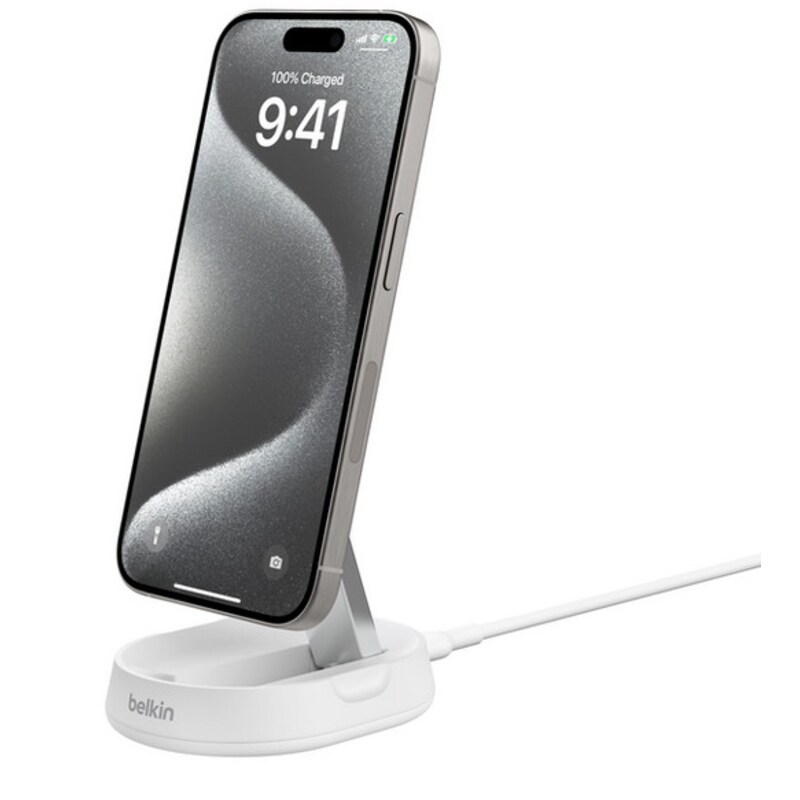 Belkin BoostCharge Pro Qi2 verstellbare kabellose magnetische Ladestation mit Qi2 (15 W) weiß