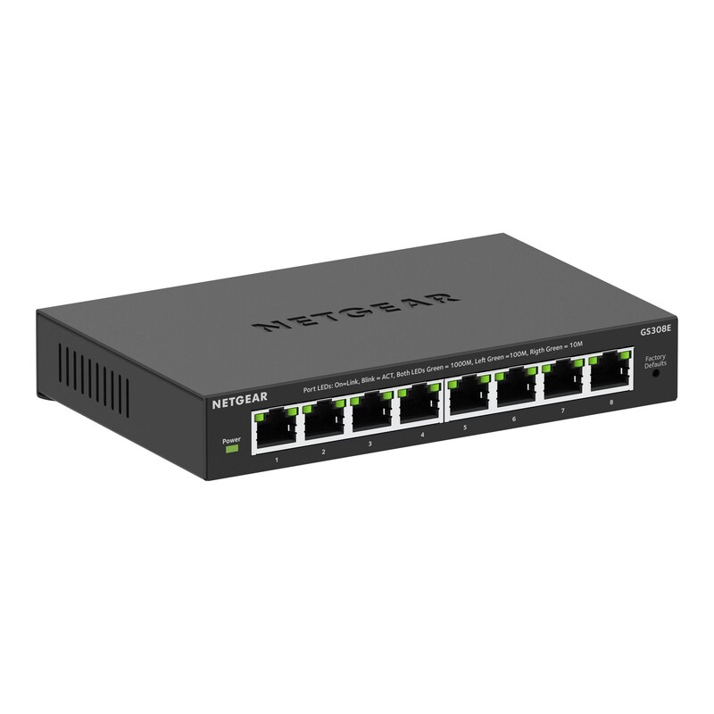 NETGEAR günstig Kaufen-NETGEAR GS308E Managed Switch 8 Port Gigabit Ethernet LAN Switch Plus (Plug-and-Play Netzwerk Switch Managed, IGMP Snooping, QoS, VLAN, lüfterlos, Robustes Metallgehäuse) Schwarz. NETGEAR GS308E Managed Switch 8 Port Gigabit Ethernet LAN Switch 