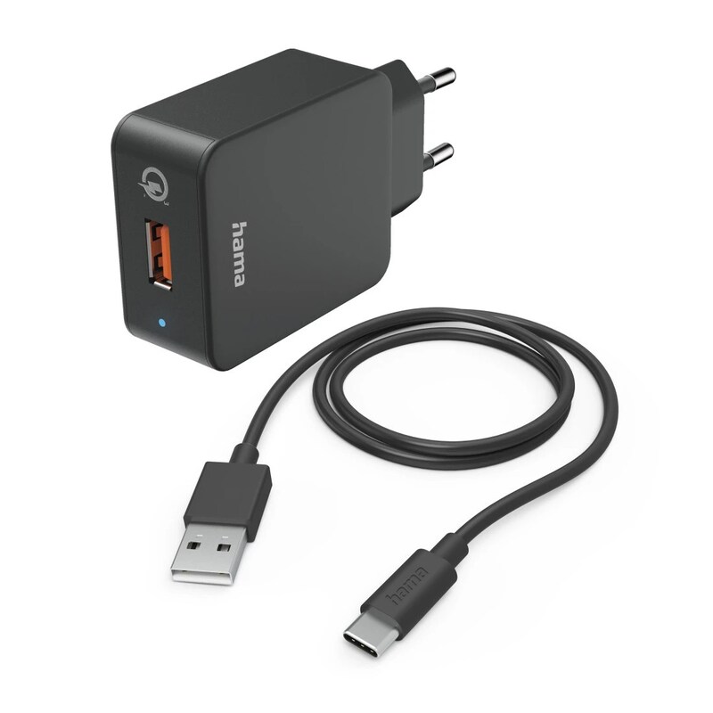 Hama 201625 Schnellladegerät mit Ladekabel USB-C, Qualcomm®, 19,5 W, 1,5 m, Schwarz