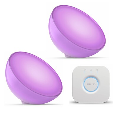 Philips Hue 2 x White & Color Ambiance Go tragbare Tischleuchte weiß + Bridge V2