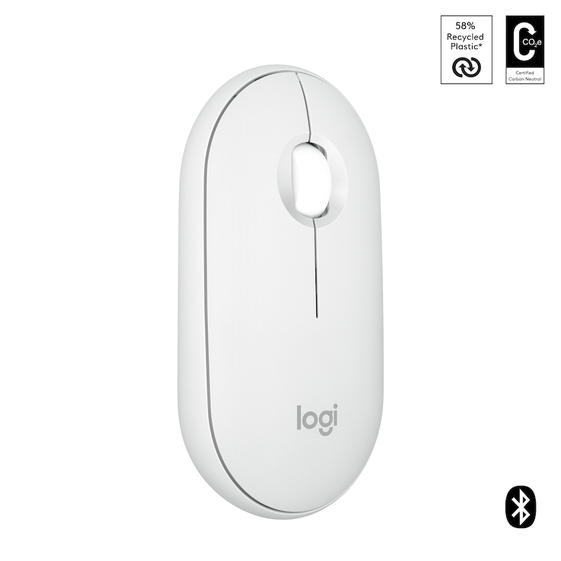 Logitech Pebble Mouse 2 M350S Weiß - Schlanke, kompakte Bluetooth®-Maus