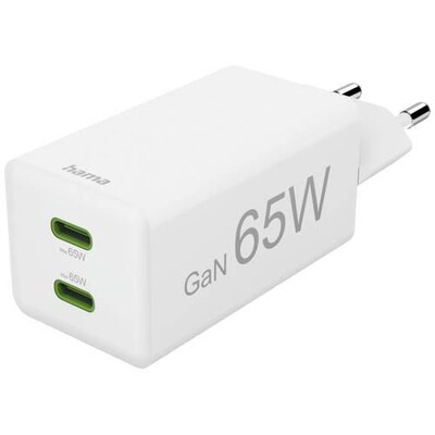 Hama 00201994 Schnellladegerät, GaN, 2x USB-C, PD/Qualcomm®, Mini-Ladegerät, 65 W, Weiß