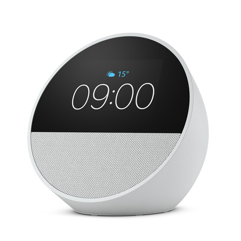 Amazon Echo Spot (2024) Smart Clock mit sattem Klang und Alexa weiß