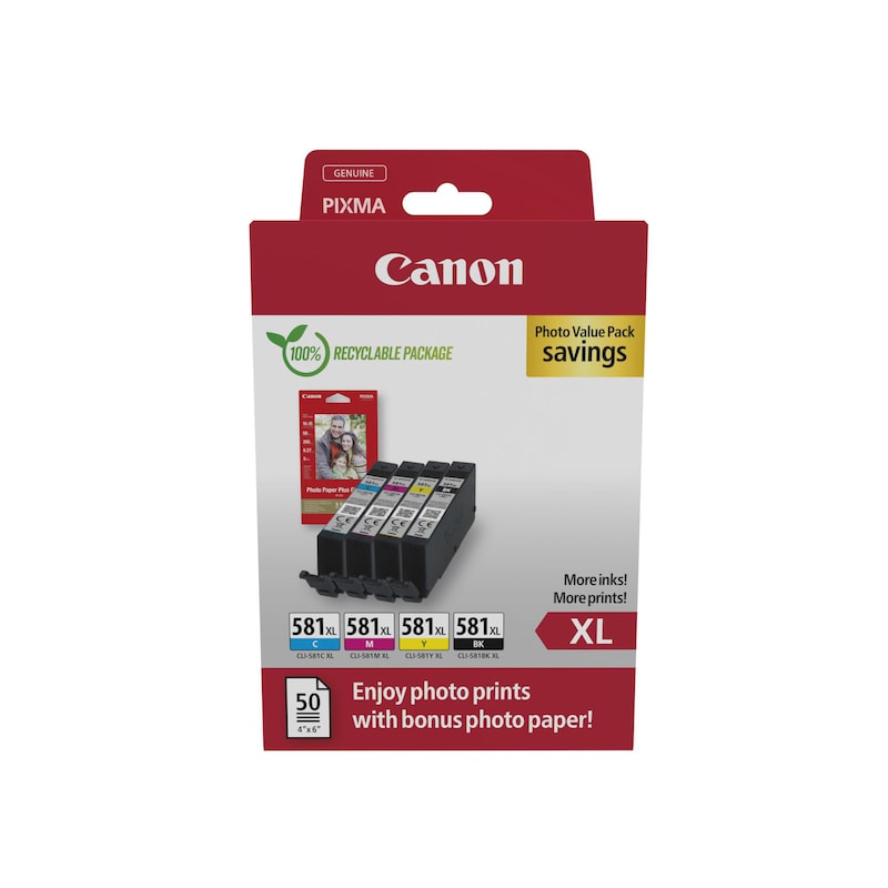 20 XL günstig Kaufen-Canon CLI-581XL 2052C006 Original Druckerpatronen Multipack + Fotopapier. Canon CLI-581XL 2052C006 Original Druckerpatronen Multipack + Fotopapier <![CDATA[• Canon CLI581 XL Tintenpatrone Multipack (2078C006) + Fotopapier • Farbe: Schwarz / Cyan / Magenta