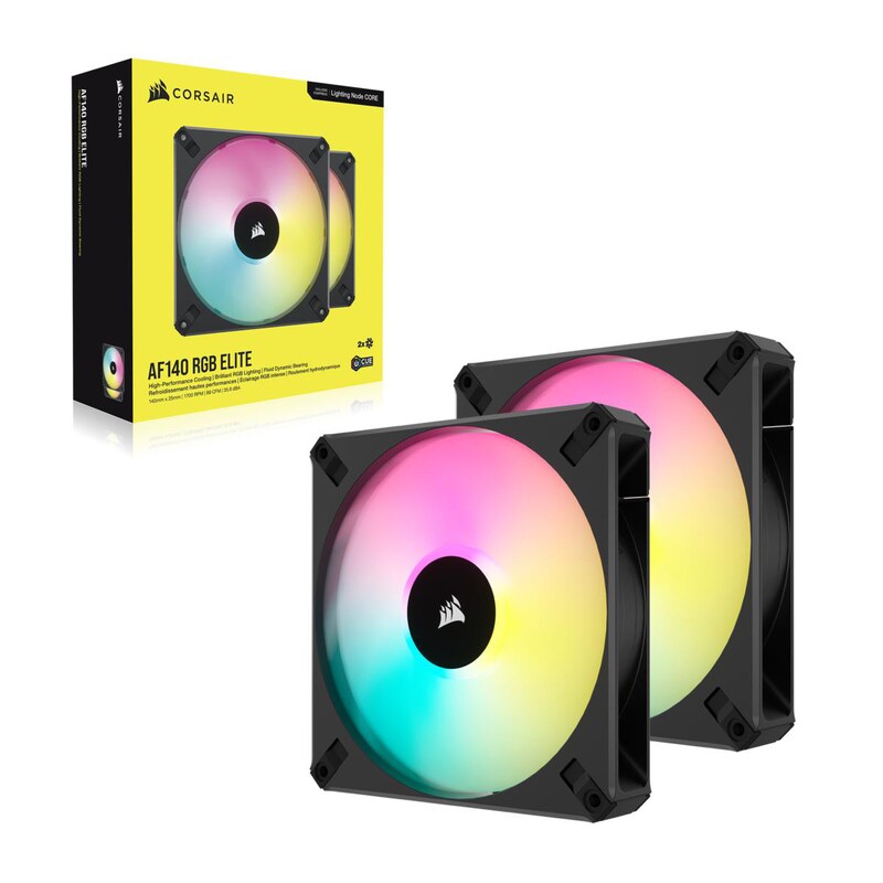 Double Double günstig Kaufen-Corsair iCUE AF140 RGB ELITE 140mm schwarz Double-Pack. Corsair iCUE AF140 RGB ELITE 140mm schwarz Double-Pack <![CDATA[• 2x 140x140mm Lüfter, 25 mm Einbautiefe • Drehzahlbereich: 500 rpm bis 1700 rpm • Max. Durchsatz ~151.21m³/h @ 33 dB(A) • Anschluss üb