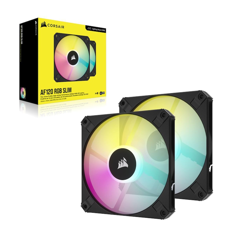 Slim PWM günstig Kaufen-Corsair AF120 SLIM RGB 120mm schwarz Double-Pack. Corsair AF120 SLIM RGB 120mm schwarz Double-Pack <![CDATA[• 2x 120x120mm Lüfter, 15 mm Einbautiefe • Drehzahlbereich: 600 rpm bis 2000 rpm • Max. Durchsatz ~100m³/h @ 27.5 dB(A) • Anschluss über 4pin PWM •
