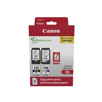 Canon PG545XL BK / CL546XL C/M/Y Tintenpatronen + Fotopapier Value Pack 8286B011