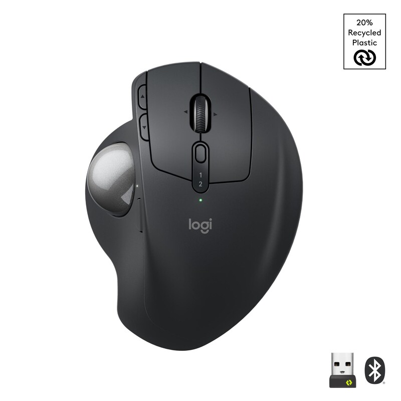 Logitech MX Ergo S Grafit - Kabellose Komfort-Trackball-Maus mit Silent-Klick + Logi Bolt Adapter