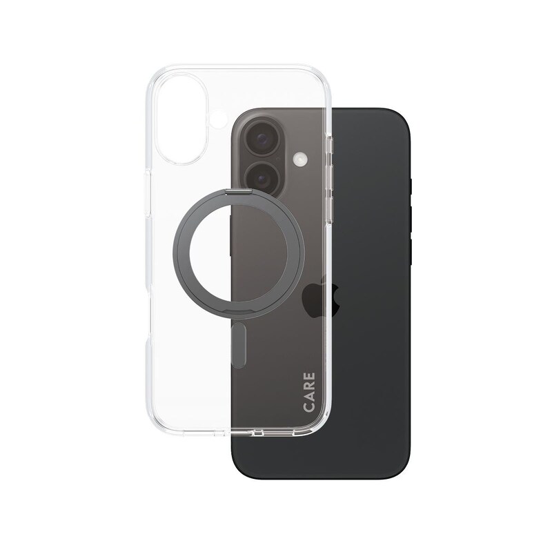 CARE by PanzerGlass® Feature Case Transparent m. Schwarz Kickstand & MagSafe iPhone 16 Plus