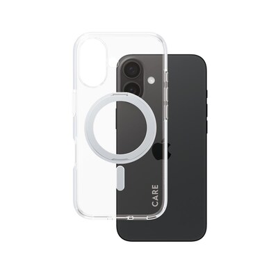 CARE by PanzerGlass® Feature Case Transparent m. Silber Kickstand & MagSafe iPhone 16