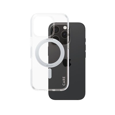 CARE by PanzerGlass® Feature Case Transparent m. Silber Kickstand & MagSafe iPhone 16 Pro