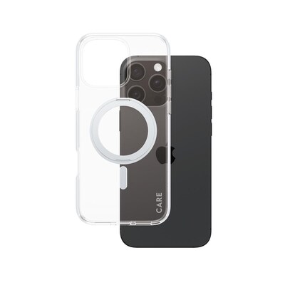 CARE by PanzerGlass® Feature Case Transparent m. Silber Kickstand & MagSafe iPhone 16 Pro Max