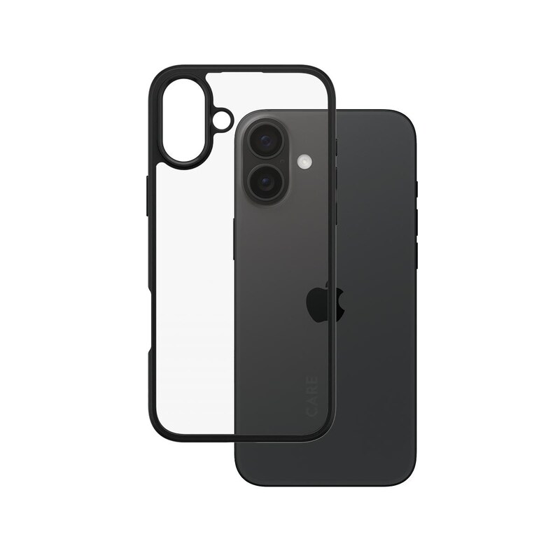 CARE by PanzerGlass® Flagship Case Transparent Urban Combat m. Schwarz Rahmen iPhone 16 Plus