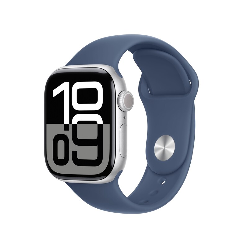 Apple Watch Series 10 GPS 42mm Aluminium Silber Sportarmband Denim - S/M