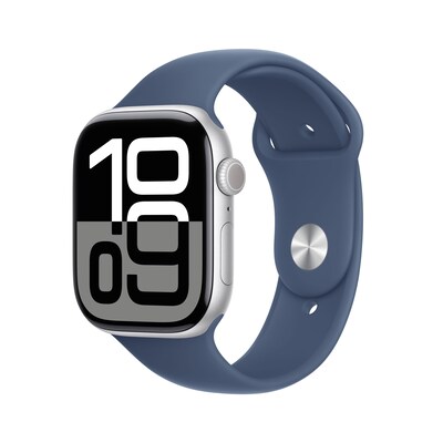 Apple Watch Series 10 GPS 46mm Aluminium Silber Sportarmband Denim - S/M