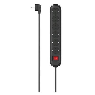 Hama 00223132 Steckdosenleiste, 6-fach, 90° gedreht, Schalter, Wandmontage, 2 m, Schwarz