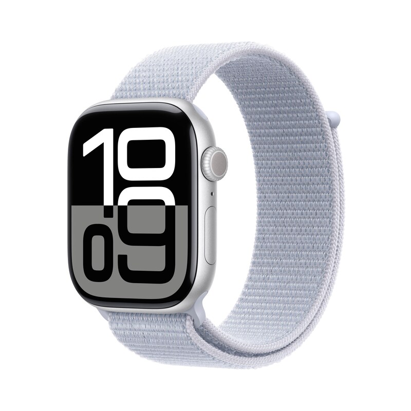 Apple Watch Series 10 GPS 46mm Aluminium Silber Sport Loop Blue Cloud