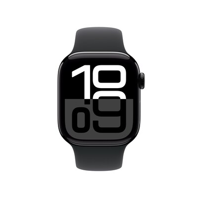 Apple Watch Series 10 LTE 42mm Diamantschwarz Aluminiumgehäuse mit schwarzem Sportarmband - M/L