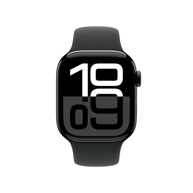 Apple Watch Series 10 LTE 42mm Jet Black Aluminiumgehäuse mit schwarzem Sportarmband - M/L