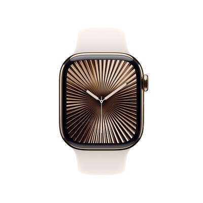 Image of Apple Watch Series 10 LTE 42mm Gold Titangehäuse mit Starlight Sportarmband - M/L