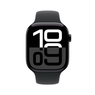 Apple Watch Series 10 LTE 46mm Jet Black Aluminiumgehäuse mit schwarzem Sportarmband - M/L