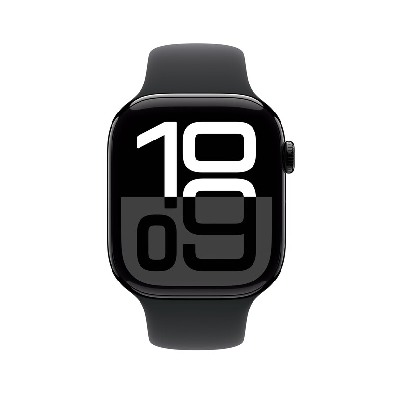 Apple Watch Series 10 LTE 46mm Jet Black Aluminiumgehäuse mit schwarzem Sportarmband - S/M