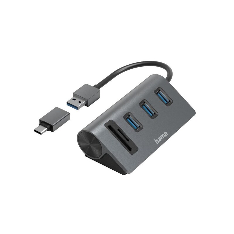 Hama 00200140 USB-Hub/Kartenleser, 5 Ports, 3x USB-A, SD, microSD, inkl. USB-C-Adapter