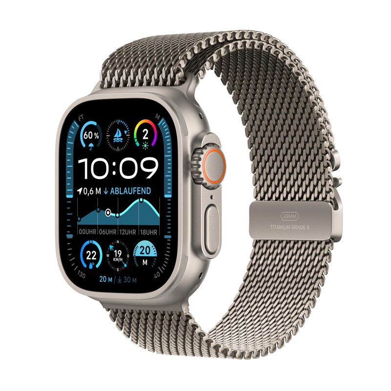 Apple Watch Ultra 2 LTE 49mm Titanium Natur Gehäuse mit Natur Titan Milanese Armband - S