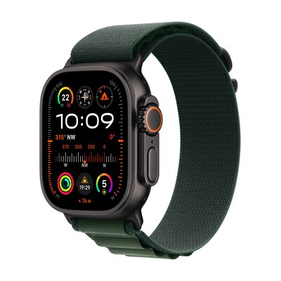 Image of Apple Watch Ultra 2 LTE 49mm schwarzes Titan Gehäuse mit dunkelgrünem Alpin Armband - S