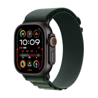 Apple Watch Ultra 2 LTE 49mm schwarzes Titan Gehäuse mit dunkelgrünem Alpin Armband - L