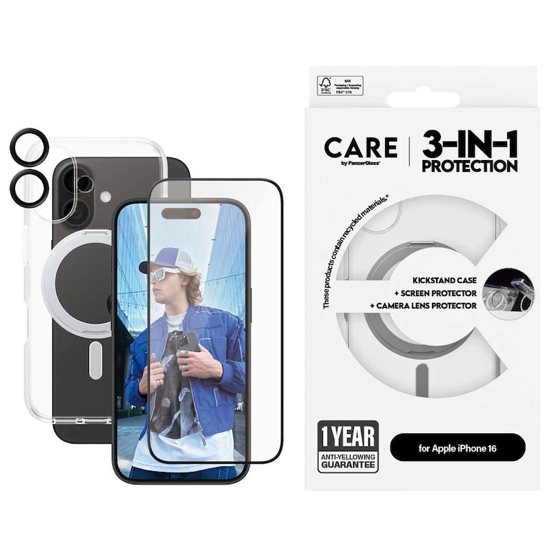 CARE by PanzerGlass® Feature 3-in-1 Ceramic Set iPhone 16