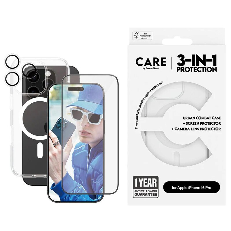 CARE by PanzerGlass® Flagship 3-in-1 Set iPhone 16 Pro