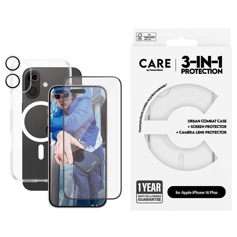 CARE by PanzerGlass® Flagship 3-in-1 Set iPhone 16 Plus