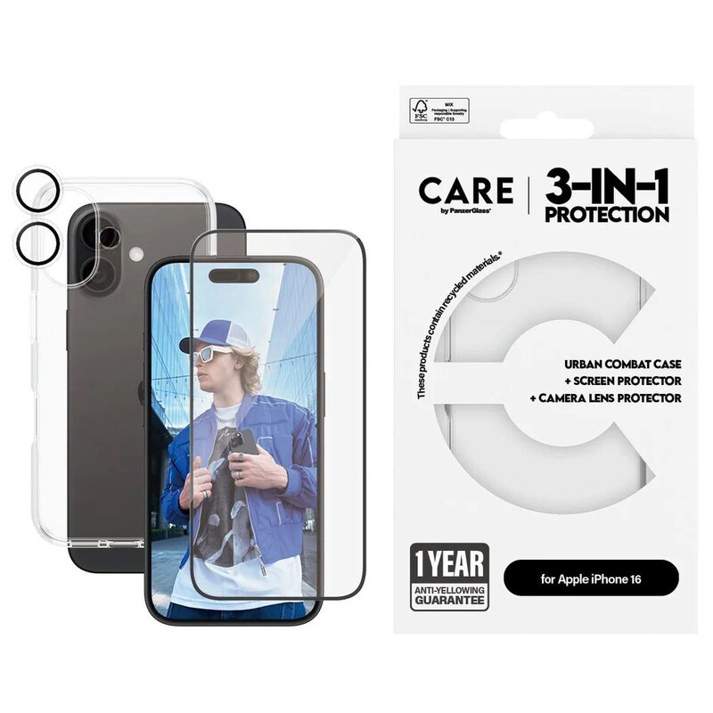 CARE by PanzerGlass® Flagship 3-in-1 Set iPhone 16