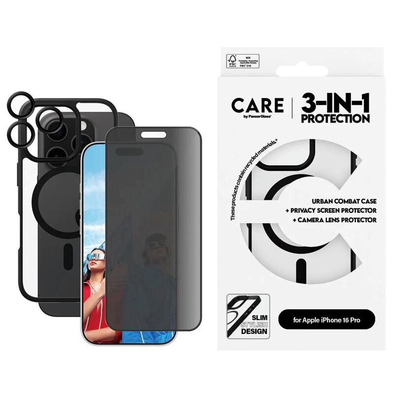 CARE by PanzerGlass® Flagship 3-in-1 Privacy Set iPhone 16 Pro