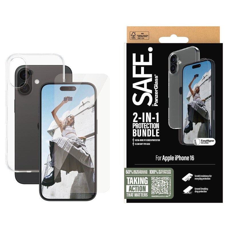 SAFE. by PanzerGlass 2-in-1 Schutz Set TPU Case + Glas iPhone 16 Transparent