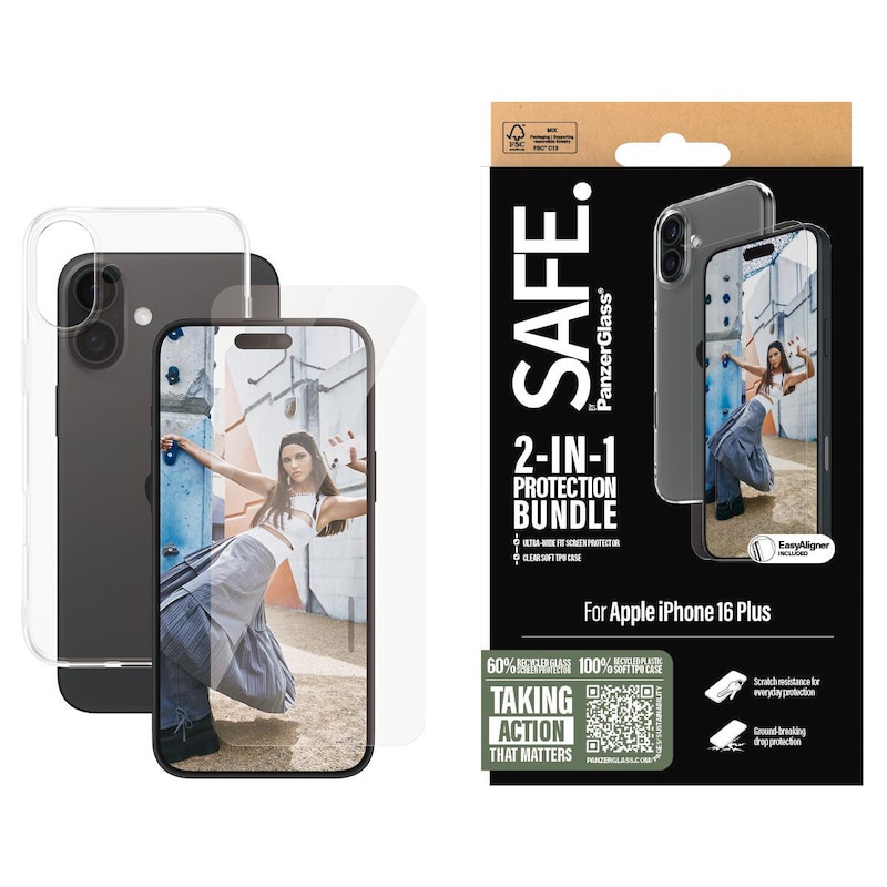 SAFE. by PanzerGlass 2-in-1 Schutz Set TPU Case + Glas iPhone 16 Plus Transparent