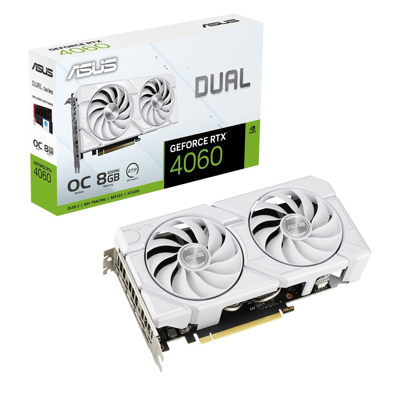 ASUS DUAL GeForce RTX 4060 EVO White OC Gaming Grafikkarte 8GB GDDR6, 1xHDMI 2.1a, 3xDP 1.4a