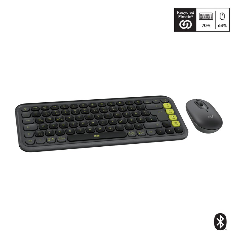 Logitech POP Icon Combo Grafit - Bluetooth®-Tastatur-Maus-Set, Multi-Device, 15 anpassbare Tasten mit der Logi Options+ 