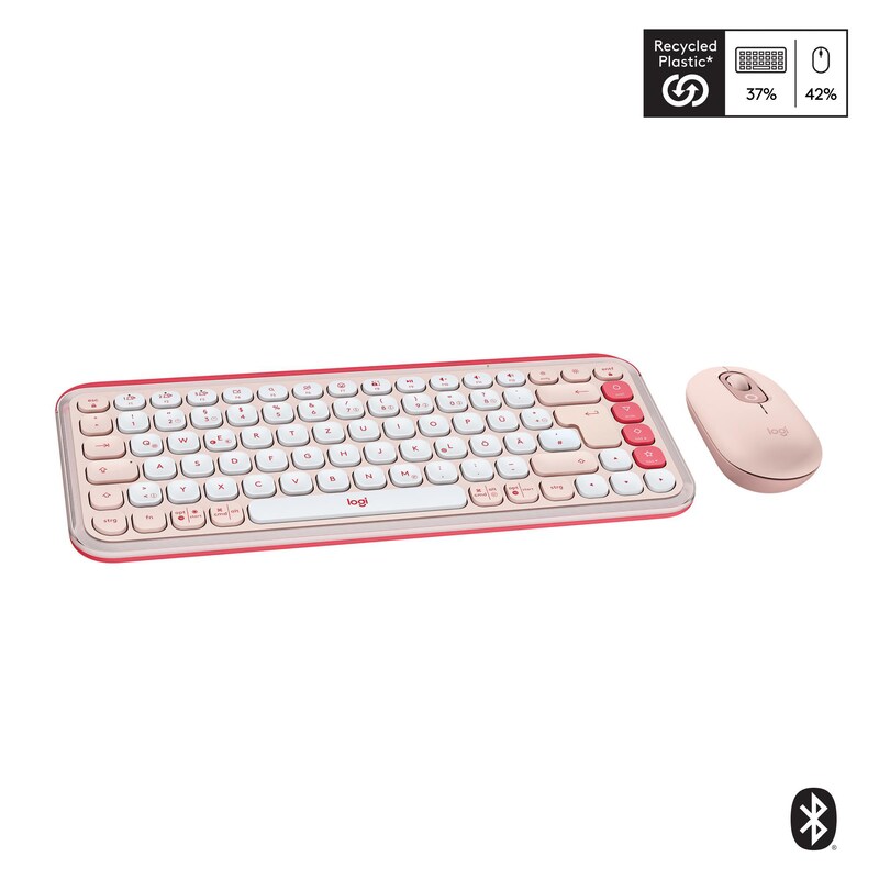 Logitech POP Icon Combo Rosé - Bluetooth®-Tastatur-Maus-Set, Multi-Device, 15 anpassbare Tasten mit der Logi Options+ Ap