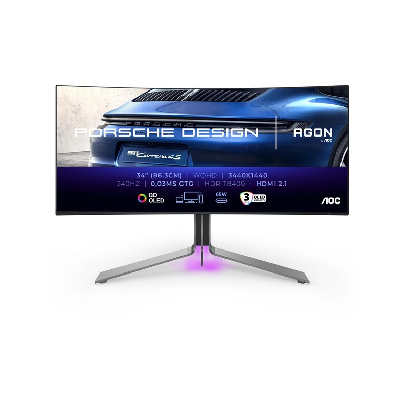 AOC AGON Pro PD34 86,4cm (34") UWQHD OLED Gaming Monitor Curved 21:9 HDMI/DP/USB-C PD65W 240Hz 0,03ms