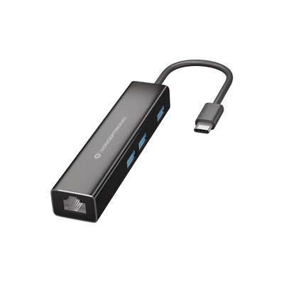 Conceptronic DONN07B 3-Port-USB-Hub mit Gigabit-Netzwerkadapter