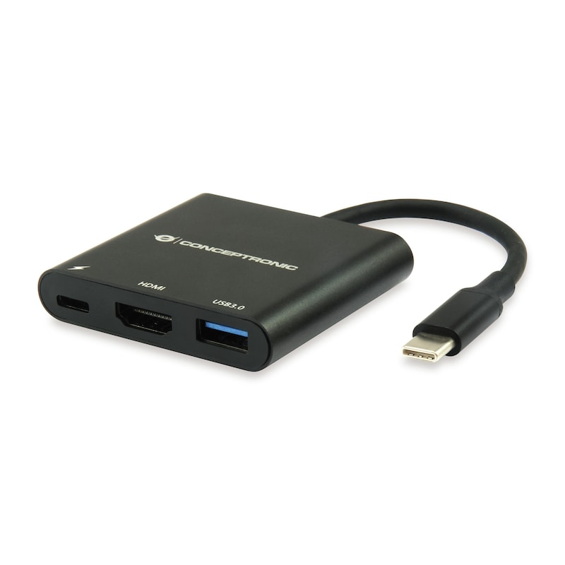 DisplayPort/HDMI günstig Kaufen-Conceptronic DONN01B Multifunktionaler 3-in-1 USB Adapter, HDMI, USB 3.0, USB PD. Conceptronic DONN01B Multifunktionaler 3-in-1 USB Adapter, HDMI, USB 3.0, USB PD <![CDATA[• USB-C auf HDMI-Adapter, unterstützt bis 4000 x 2000, 30 Hz • USB-C Stecker (Thund