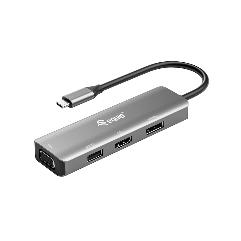 Port Thunderbolt günstig Kaufen-EQUIP 133485 USB-C auf HDMI/DisplayPort/VGA/USB-Adapter. EQUIP 133485 USB-C auf HDMI/DisplayPort/VGA/USB-Adapter <![CDATA[• USB-C Stecker (Thunderbolt 3/4 Compatible) • HDMI + Displayport+ VGA Buchse • Unterstützt Videoauflösung bis zu 4K @ 60Hz • Kabellä