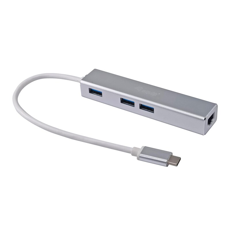 Hub USB günstig Kaufen-EQUIP 133481 USB-C auf 3-Port-USB-Hub mit Gigabit Adapter. EQUIP 133481 USB-C auf 3-Port-USB-Hub mit Gigabit Adapter <![CDATA[• USB-C (Thunderbolt 3/4 kompatibel) • 3x USB3.0 Typ A Buchse - Gigabit-LAN • bis zu 5Gbs Übertragungsrate • Gehäuse aus Aluminiu