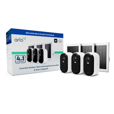 Arlo Essential 2 2K Outdoor Kamera-Set mit Solarpanel - 3er Set weiß