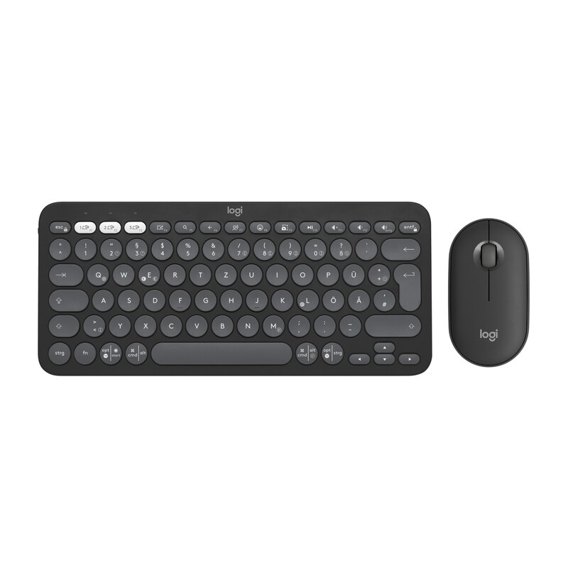 Logitech Pebble 2 Combo Graphite - Schlanke Multi-Device Bluetooth®-Tastatur und -Maus mit anpassbaren Tasten