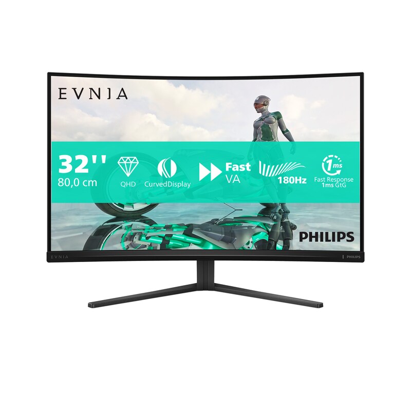Philips Evnia 32M2C3500L Gaming Monitor - 80cm (31.5") QHD VA 180Hz 0.5ms MPRT - 16:9 HDMI/DP - Curved