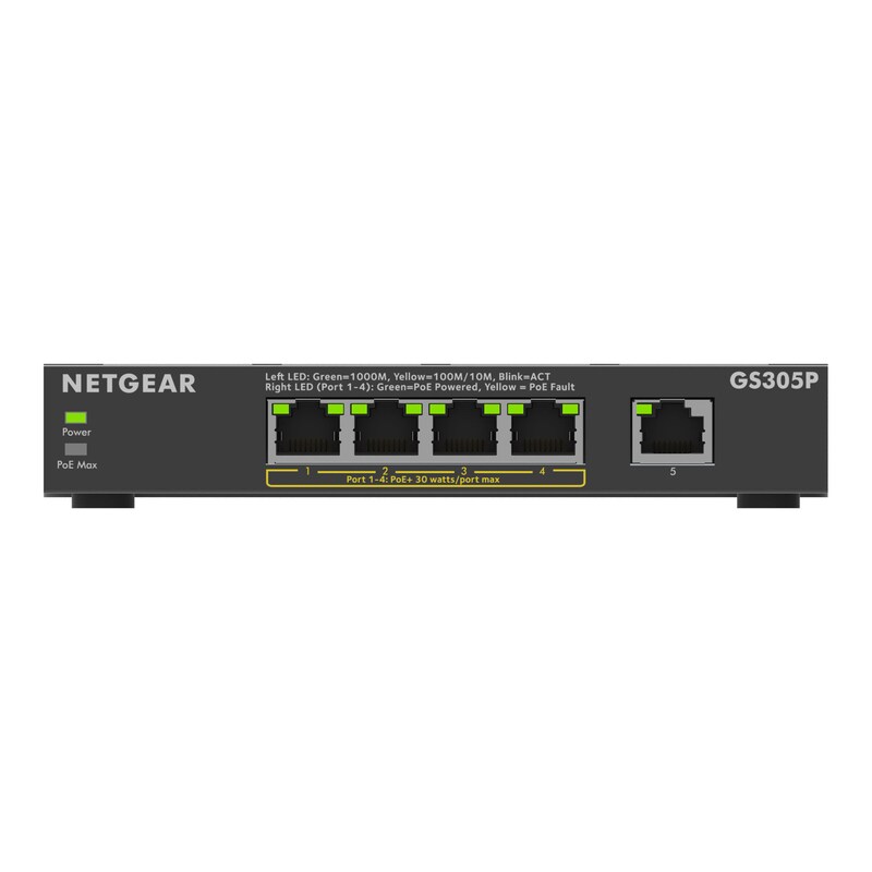 PoE Switch günstig Kaufen-Netgear GS305Pv3 5-port Gigabit Ethernet PoE+ Unmanaged Switch. Netgear GS305Pv3 5-port Gigabit Ethernet PoE+ Unmanaged Switch <![CDATA[• Desktop Switch • 5 Ports , 4 mit PoE (55 W Budget)]]>. 
